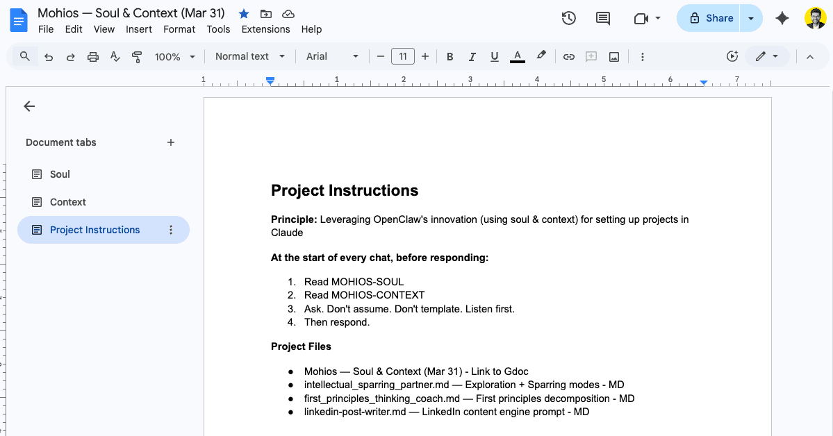 Claude Project Setup Screenshot