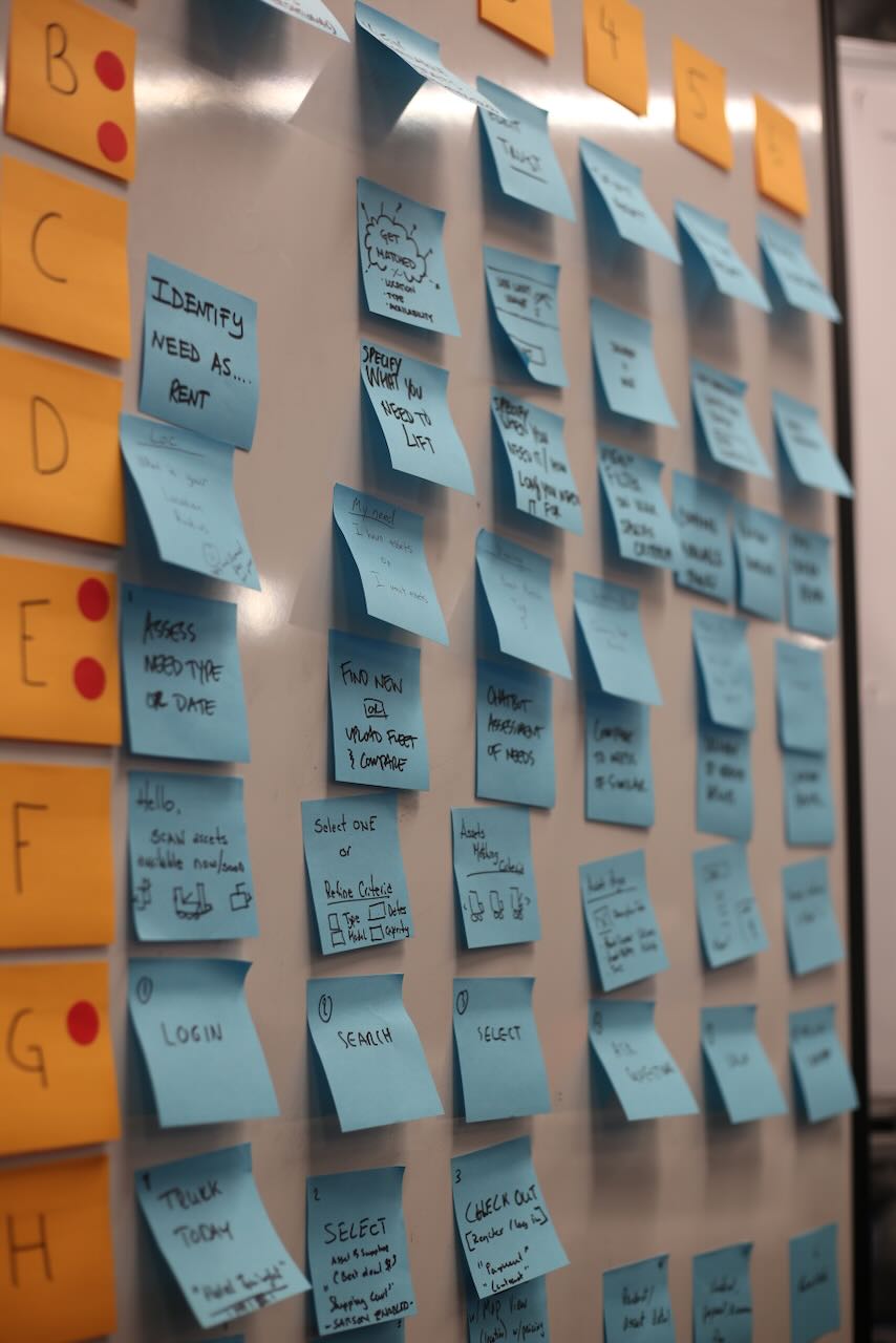 Strategic planning with sticky notes and workflow mapping